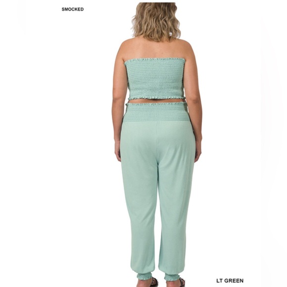 NWT ZENANA PLUS SMOCKED TUBE TOP & JOGGER PANTS - Picture 3 of 3